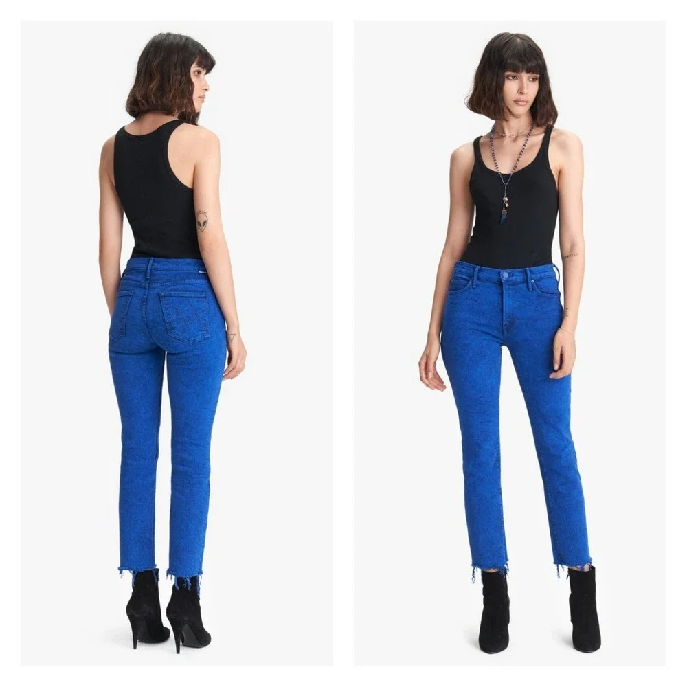 MOTHER The Rascal Ankle Fray Jeans Love on the Rocks Deep Ultramarine Blue 25